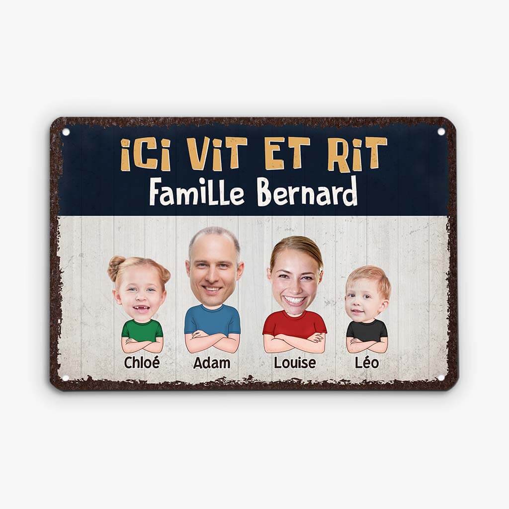 Plaque personnalisée pour maison – Ici vit et rit