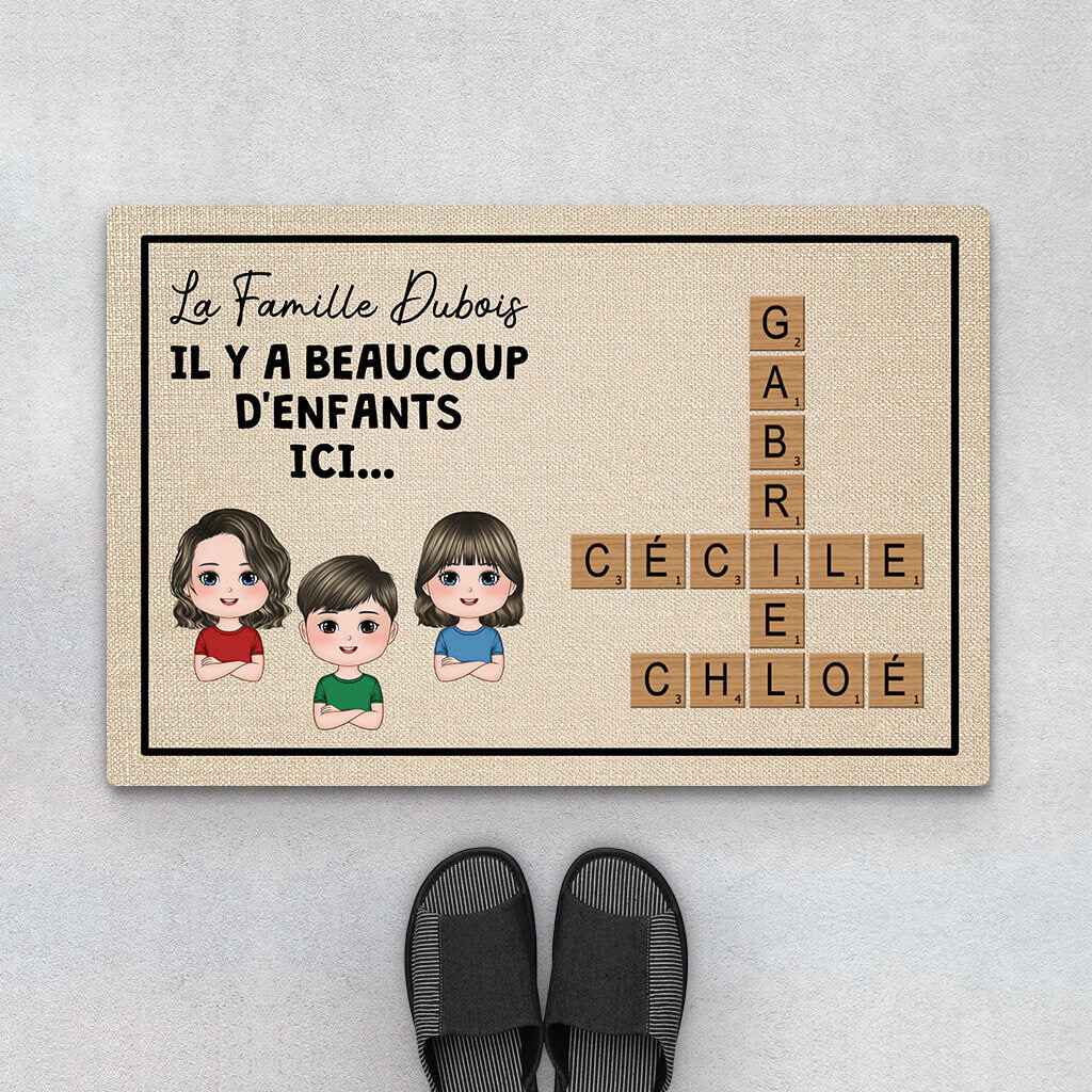 Tapis Personnalisé Famille – Il Y A Plein d'Enfants Ici | Mots Croisés