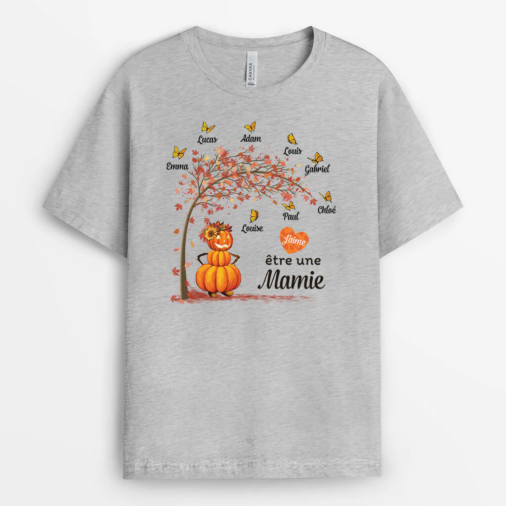 Tee Shirt Personnalisé Mamie - J'adore Être Mamie Citrouille Avec Papillons