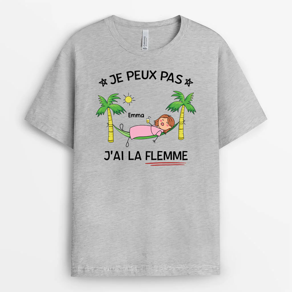 T-Shirt Personnalisé Drôle Homme  – J’ai La Flemme - Image 2