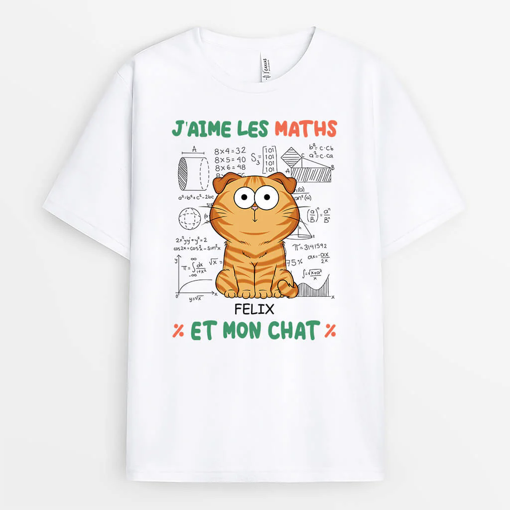 T Shirt Personnalisé Chat - J'aime Les Maths Et Mon Chat