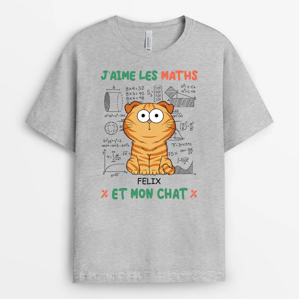 T Shirt Personnalisé Chat - J'aime Les Maths Et Mon Chat - Image 2