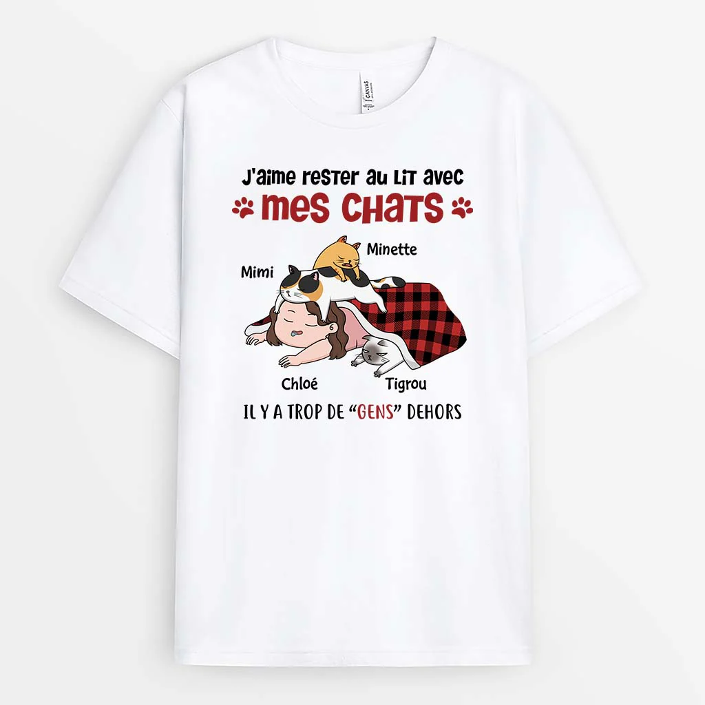 Tee Shirt Chat Personnalisé – J'Aime Rester Au Lit Avec Mes Chats | Personal House