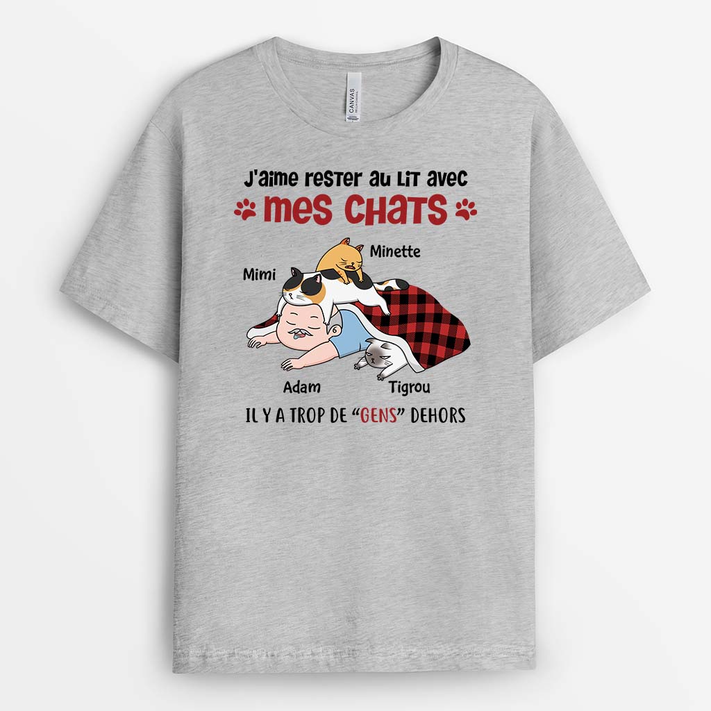 Tee Shirt Chat Personnalisé – J'Aime Rester Au Lit Avec Mes Chats | Personal House - Image 2