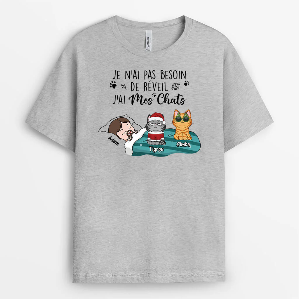 Tee Shirt Personnalisé Drôle – Je N'ai Pas Besoin De Réveil J'ai Mes Chats - Image 2