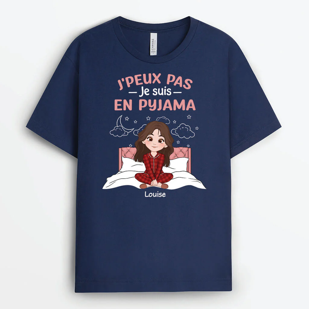 Tee Shirt Personnalisé Femme – Je Peux Pas Je Suis En Pyjama | Version Cartoon