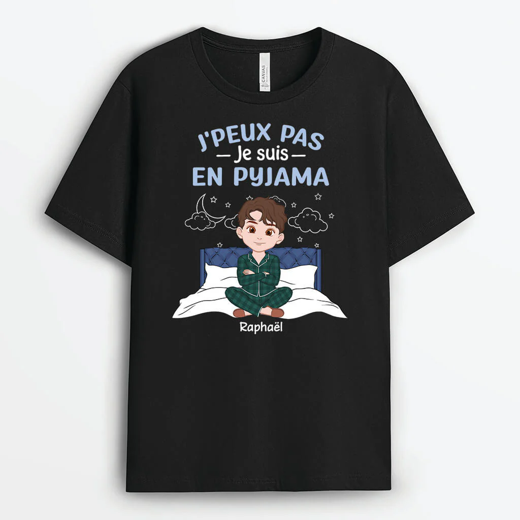 Tee Shirt Personnalisé Femme – Je Peux Pas Je Suis En Pyjama | Version Cartoon - Image 2