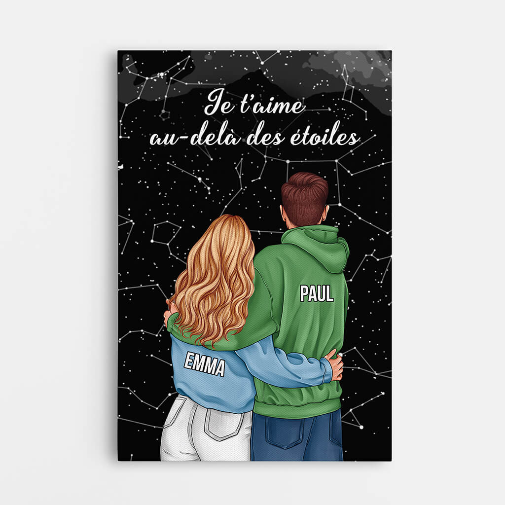 Toile Personnalisée Couple - Je T’aime Au-Delà Des Étoiles Version Regarder Le Ciel