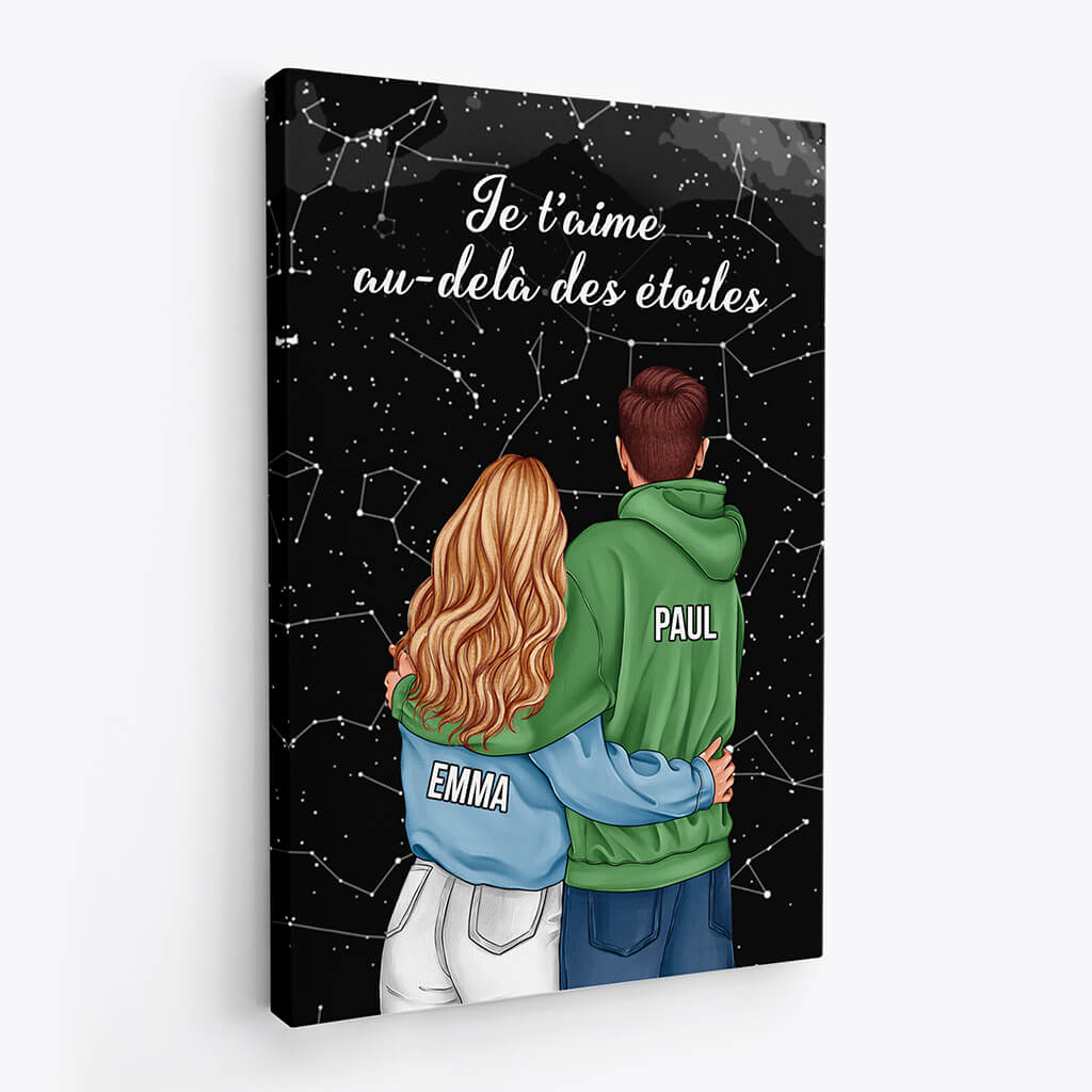 Toile Personnalisée Couple - Je T’aime Au-Delà Des Étoiles Version Regarder Le Ciel - Image 2