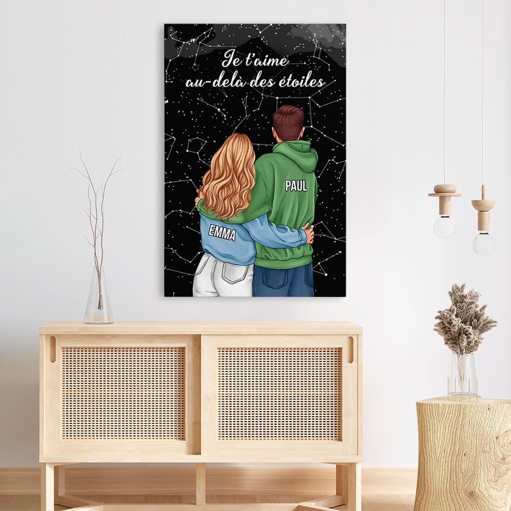 Toile Personnalisée Couple - Je T’aime Au-Delà Des Étoiles Version Regarder Le Ciel - Image 3