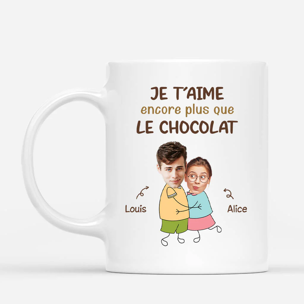 Mug Personnalisé Couple - Je T'Aime Encore Plus Que Le Chocolat Avec Visages
