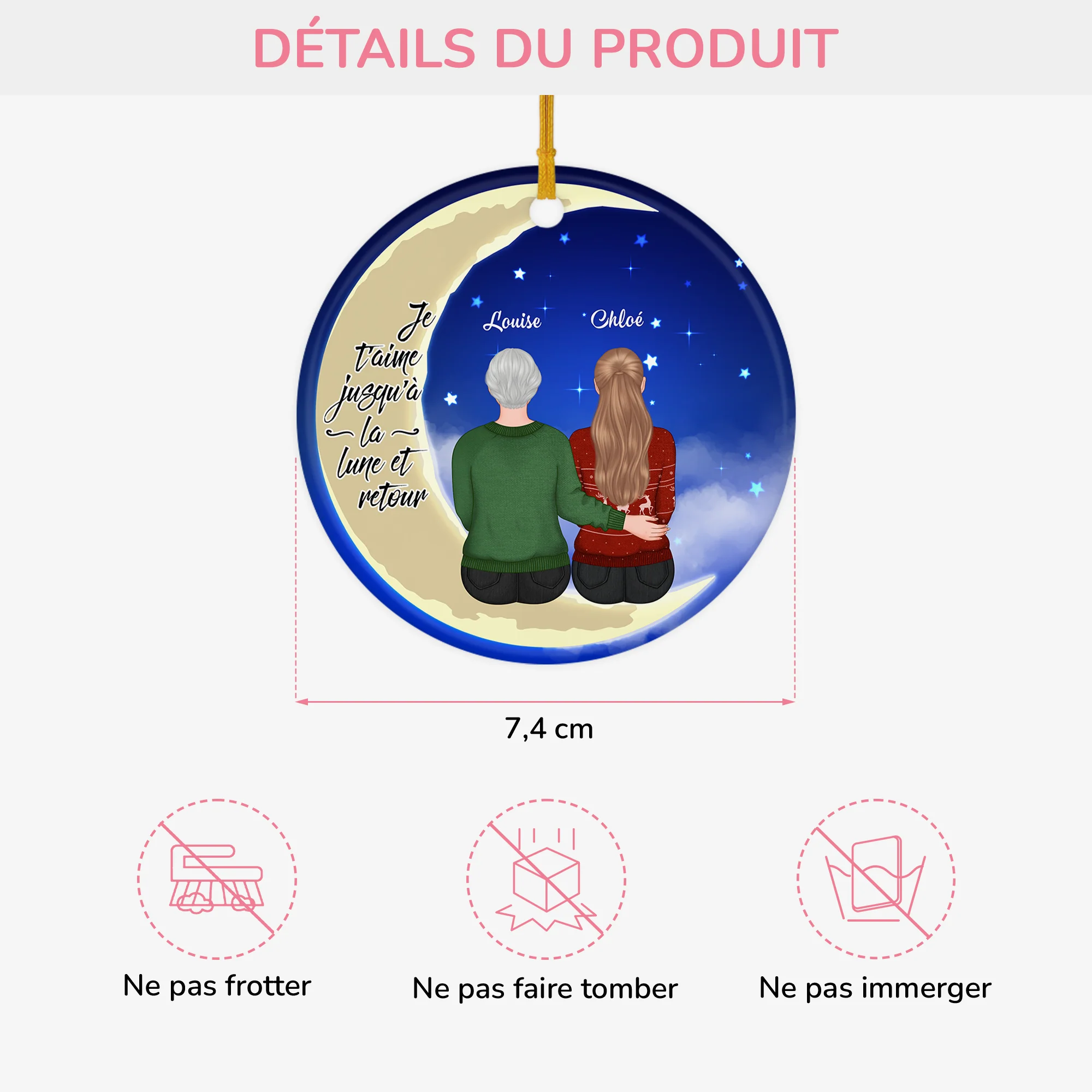 Ornement Je T'aime Jusqu'à La Lune Et Retour Personnalisé - Image 3