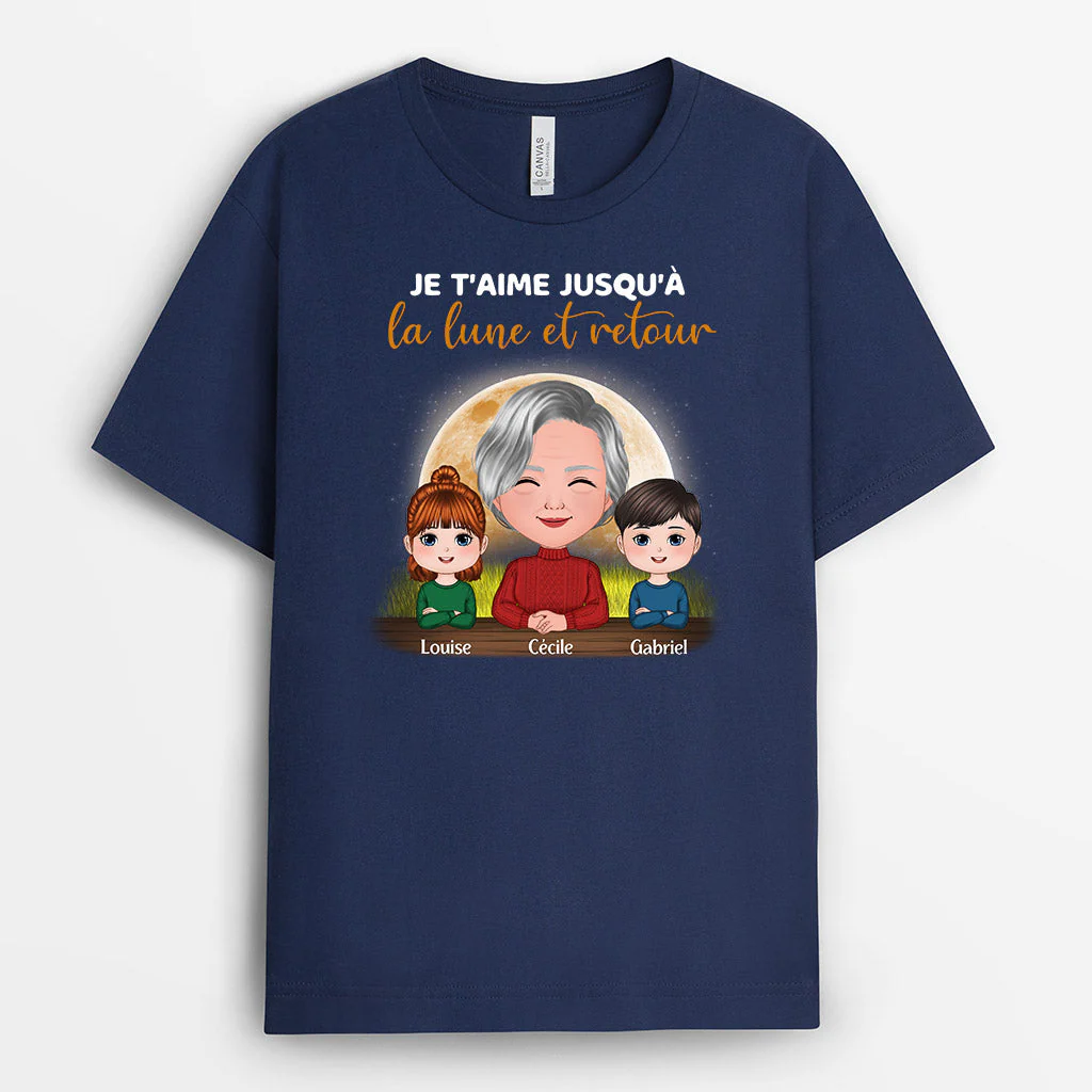 T Shirt Mamie Personnalisé - Je T'Aime Jusqu'à La Lune et Retour - Image 2