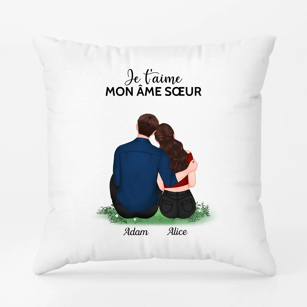 Coussin Je t'aime Mon Âme Sœur - Cadeau Couple Personnalisé