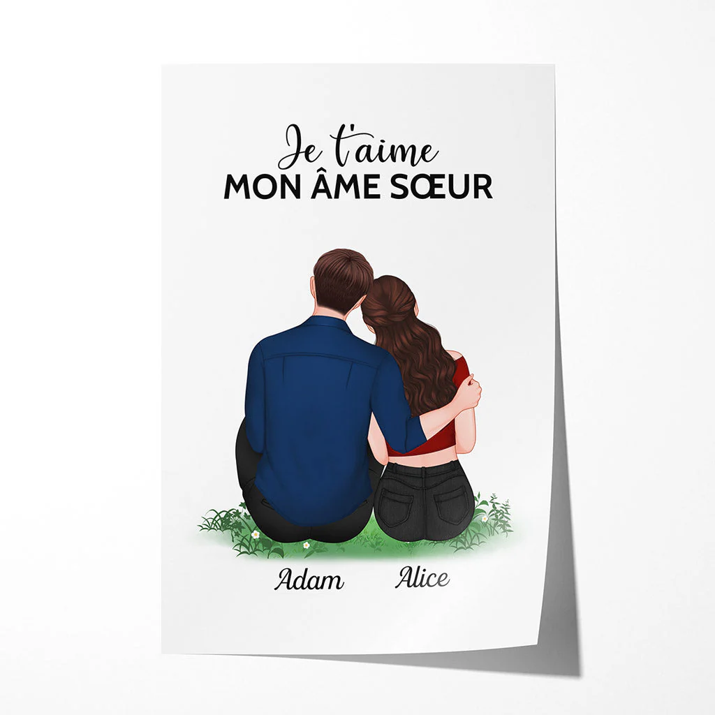 Poster Couple Personnalisé - Je T'aime, Mon Âme Sœur