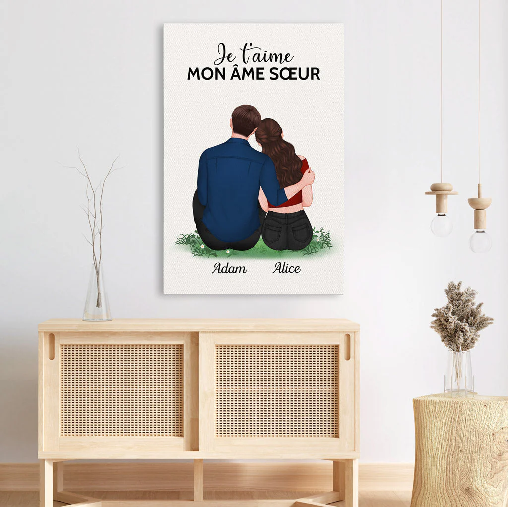 Toile Personnalisée Couple - Je T’aime Mon Âme Sœur - Image 3