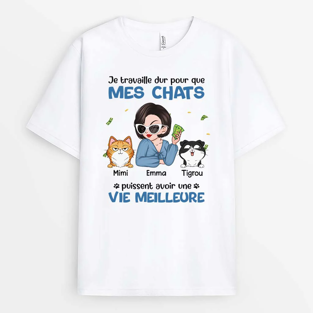 T Shirt Personnalisé Avec Chat - Je Travaille Dur Pour Mes Chats