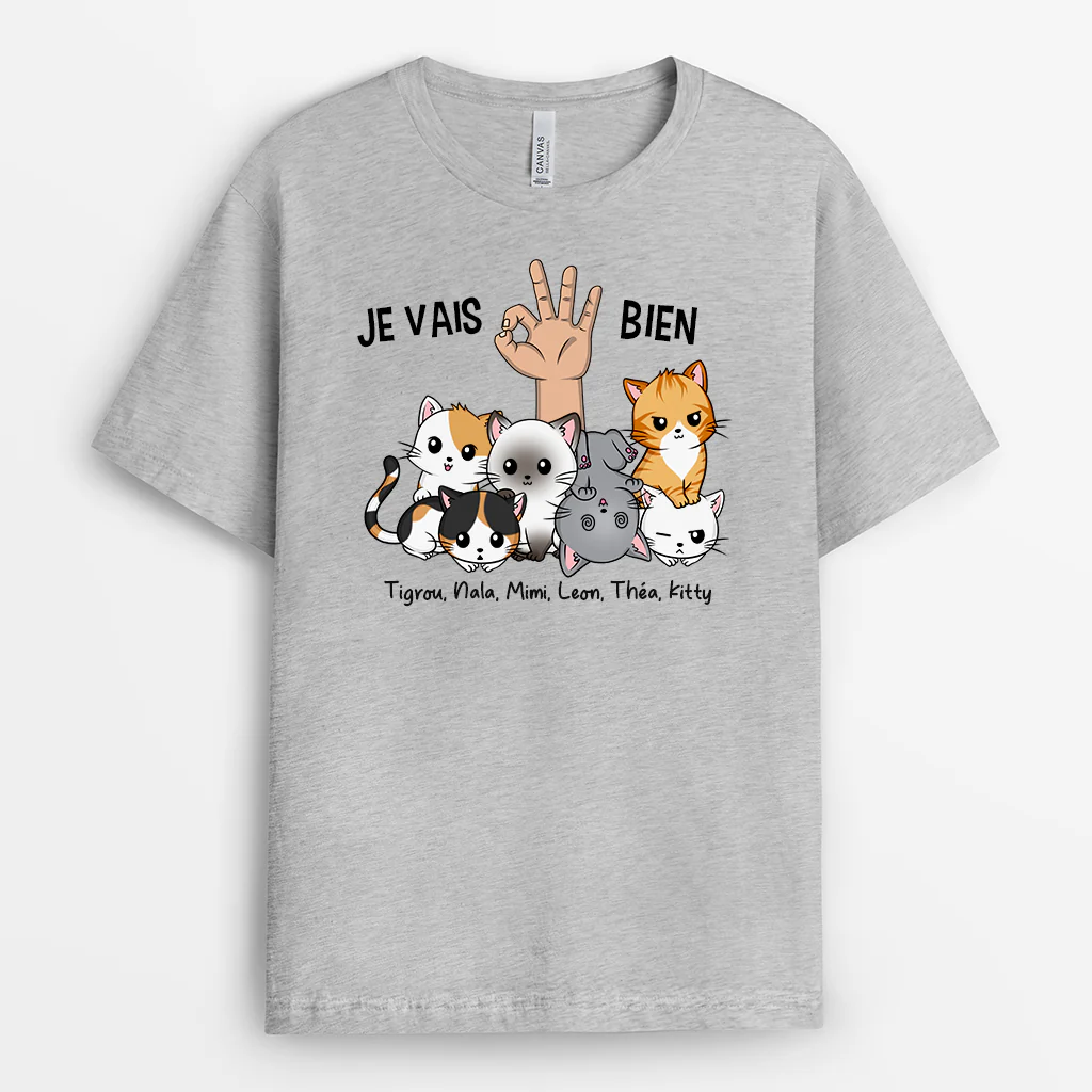 Tee Shirt Personnalisé Chat – Je Vais Bien Avec Les Chats Mignons - Image 2