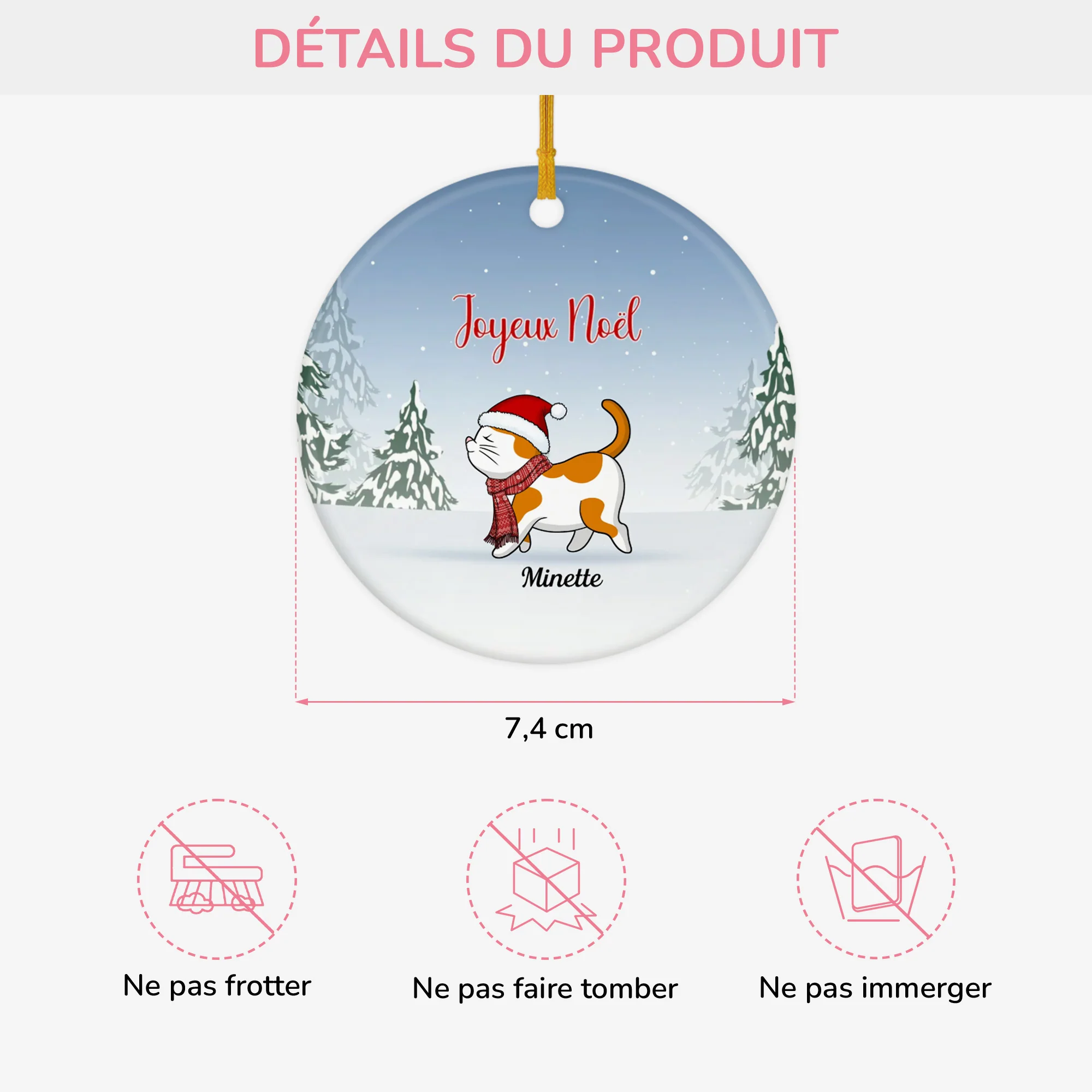 Ornement Joyeux Noël Avec Chat Mignon Personnalisé - Image 3