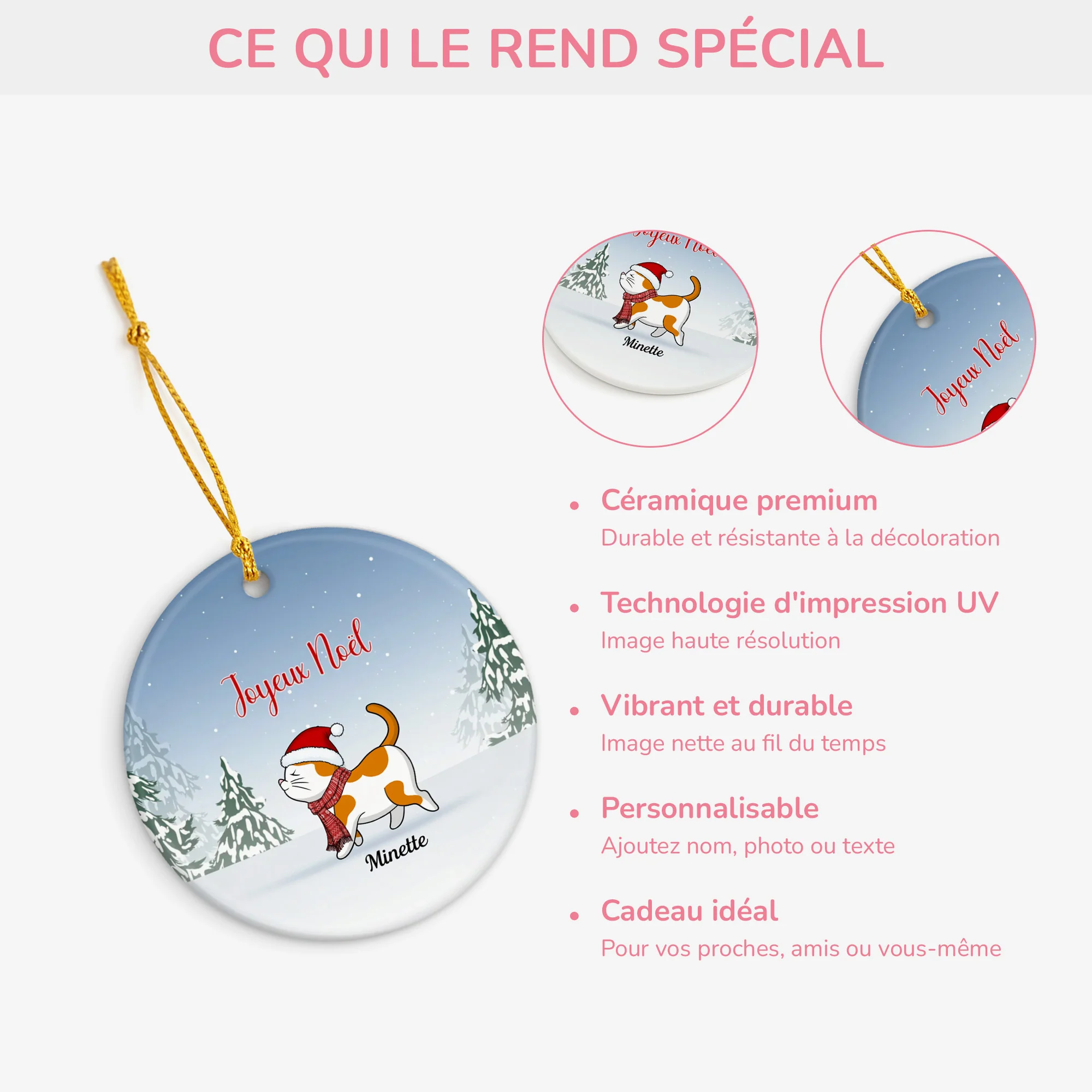 Ornement Joyeux Noël Avec Chat Mignon Personnalisé - Image 4