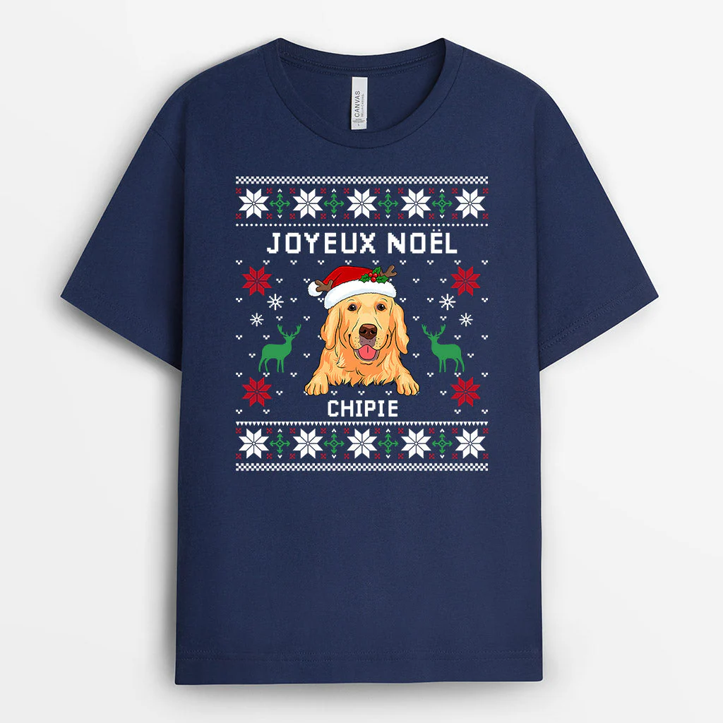 Cadeau De Noël Personnalisé – T-Shirt Joyeux Noël Amoureux Des Chiens - Image 2