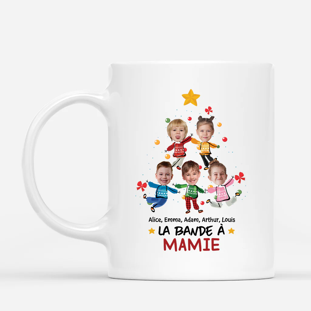 La Bande À Mamie Version Sapin De Noël Avec Visages - Mug Mamie Personnalisable