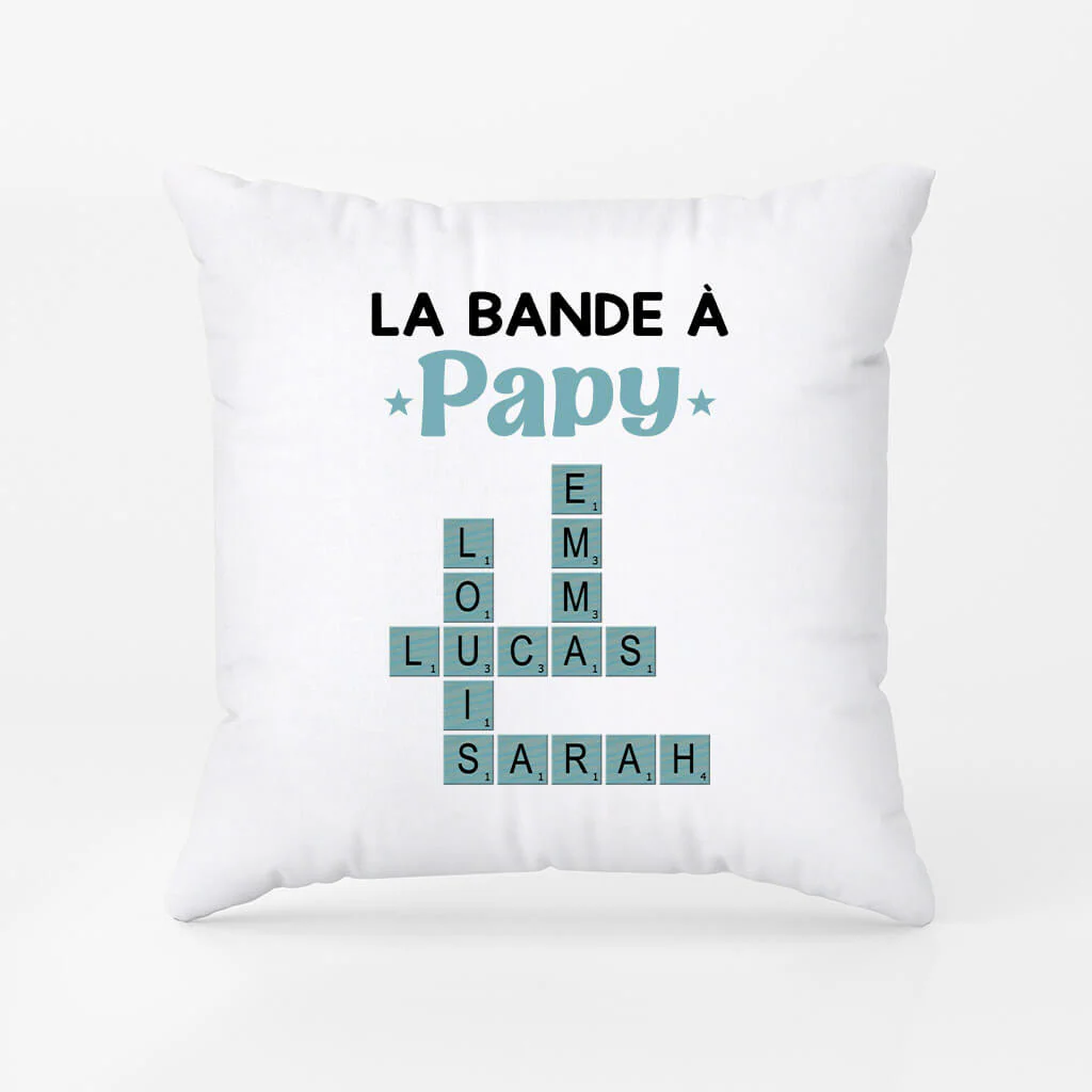 La Bande À Papy Avec Mots Croisés Bleus - Coussin Papy Personnalisable