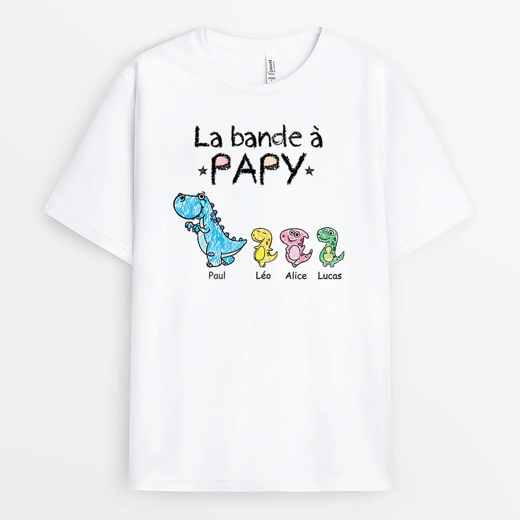 T Shirt Personnalisé Papy - La Bande À Papy Dinosaure - Version Dessin Au Crayon De Couleur