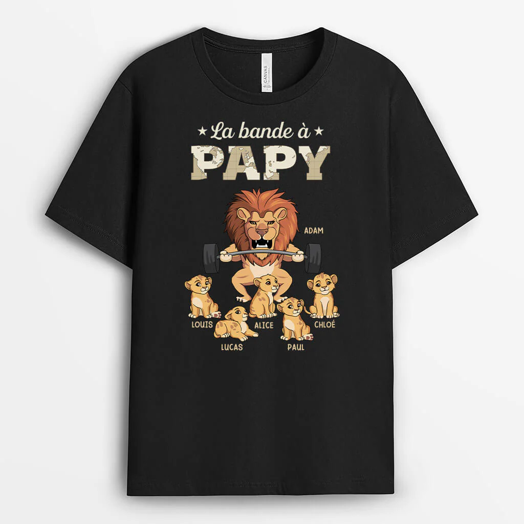 Tee Shirt Personnalisé Papy - La Bande À Papy - Version Lion Haltérophile