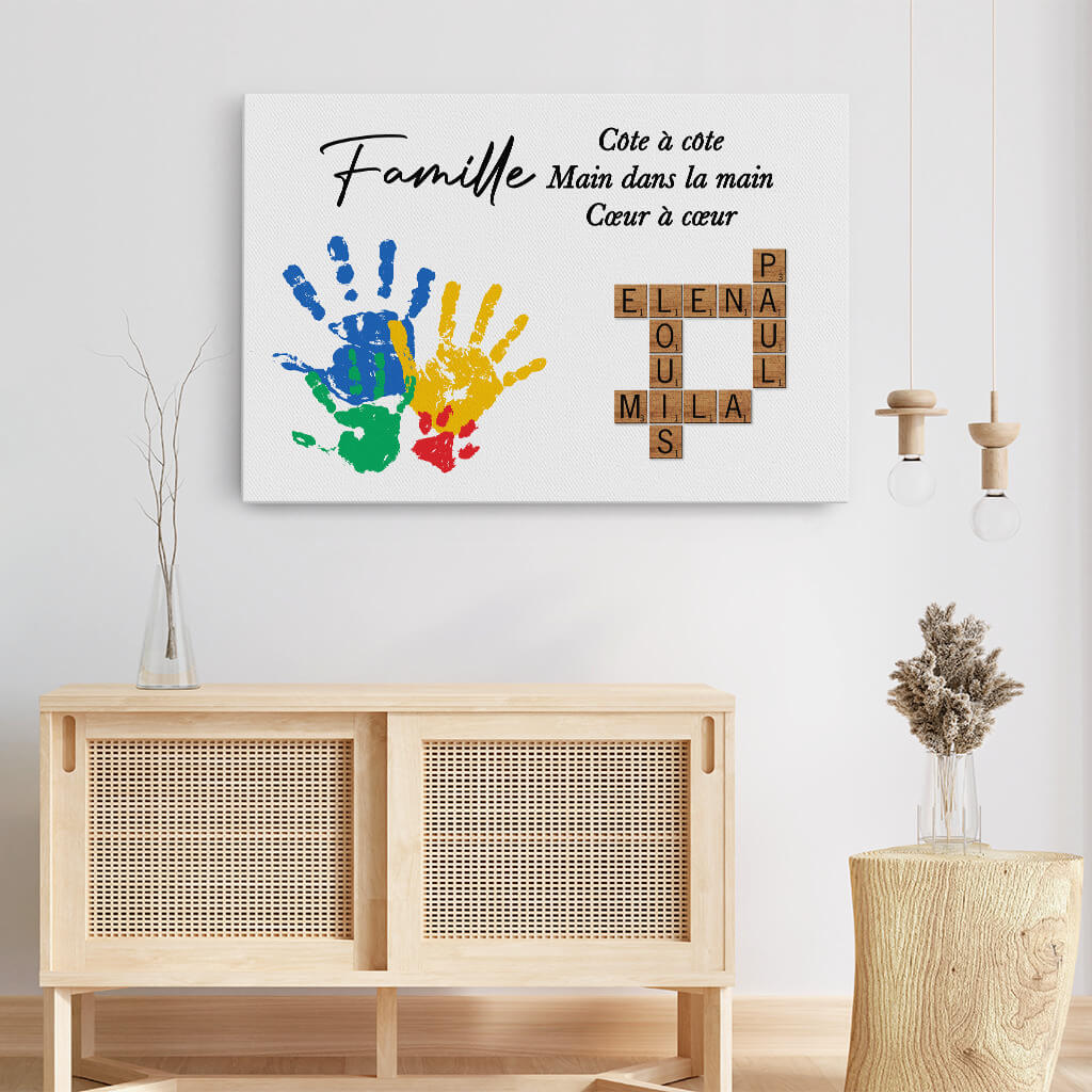 Toile mots croisés famille personnalisée avec Prénoms et empreintes - Image 3
