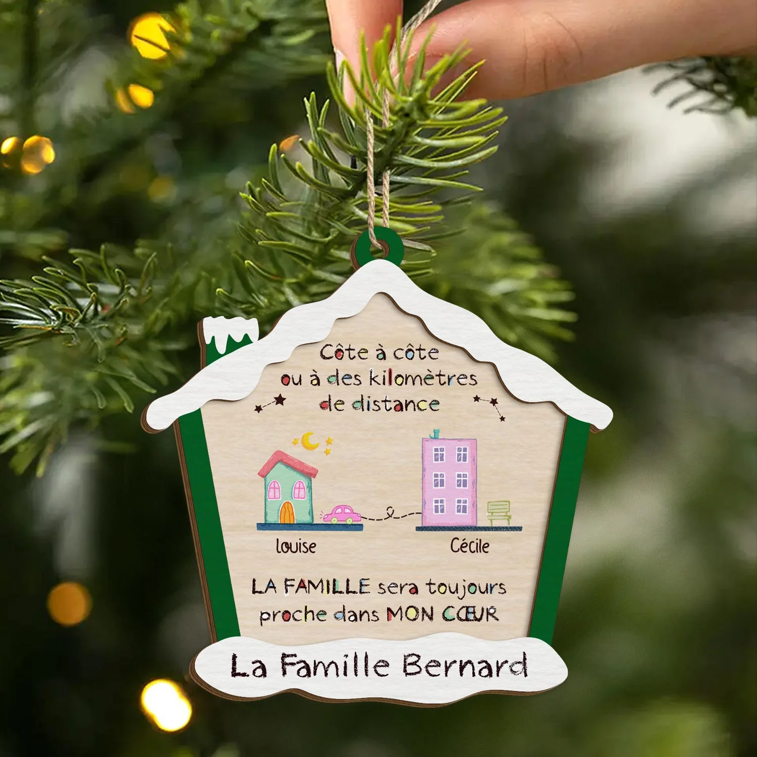 Ornement En Bois À 2 Couches Personnalisé - La Famille Sera Toujours Proche Dans Mon Cœur - Image 2