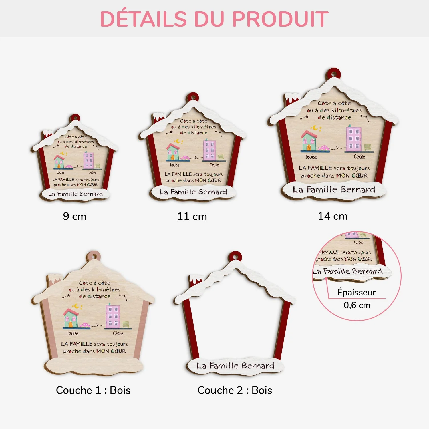 Ornement En Bois À 2 Couches Personnalisé - La Famille Sera Toujours Proche Dans Mon Cœur - Image 3