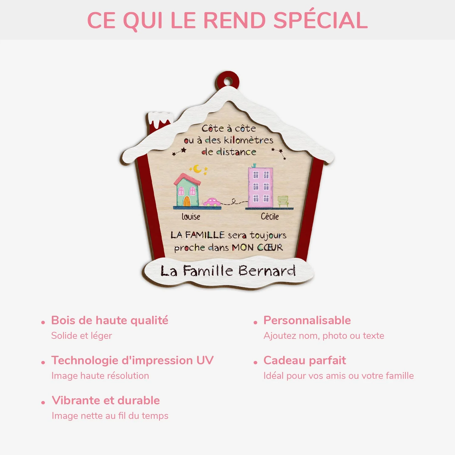 Ornement En Bois À 2 Couches Personnalisé - La Famille Sera Toujours Proche Dans Mon Cœur - Image 4
