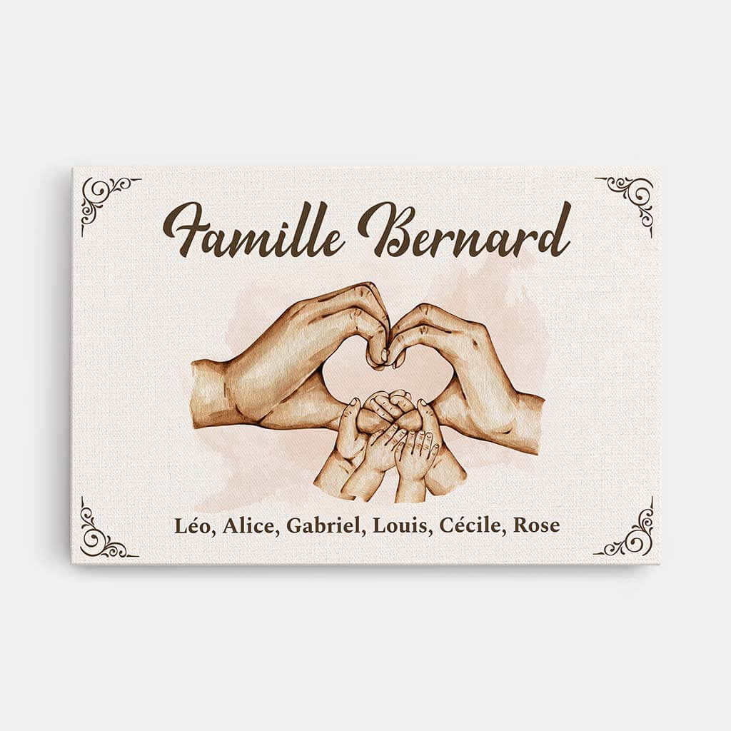 Toile Personnalisable Famille – Mains En Cœur Version Cadre
