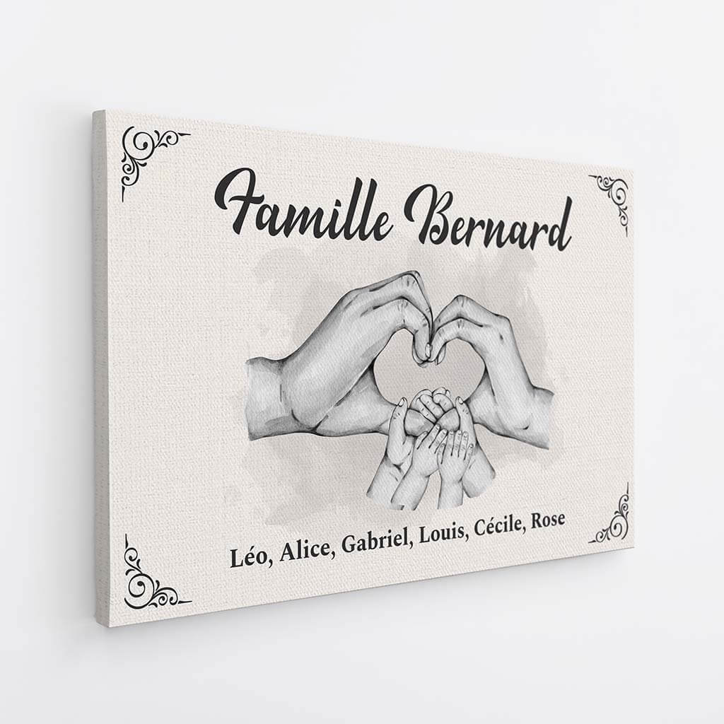Toile Personnalisable Famille – Mains En Cœur Version Cadre - Image 2