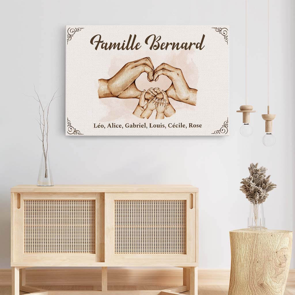 Toile Personnalisable Famille – Mains En Cœur Version Cadre - Image 3