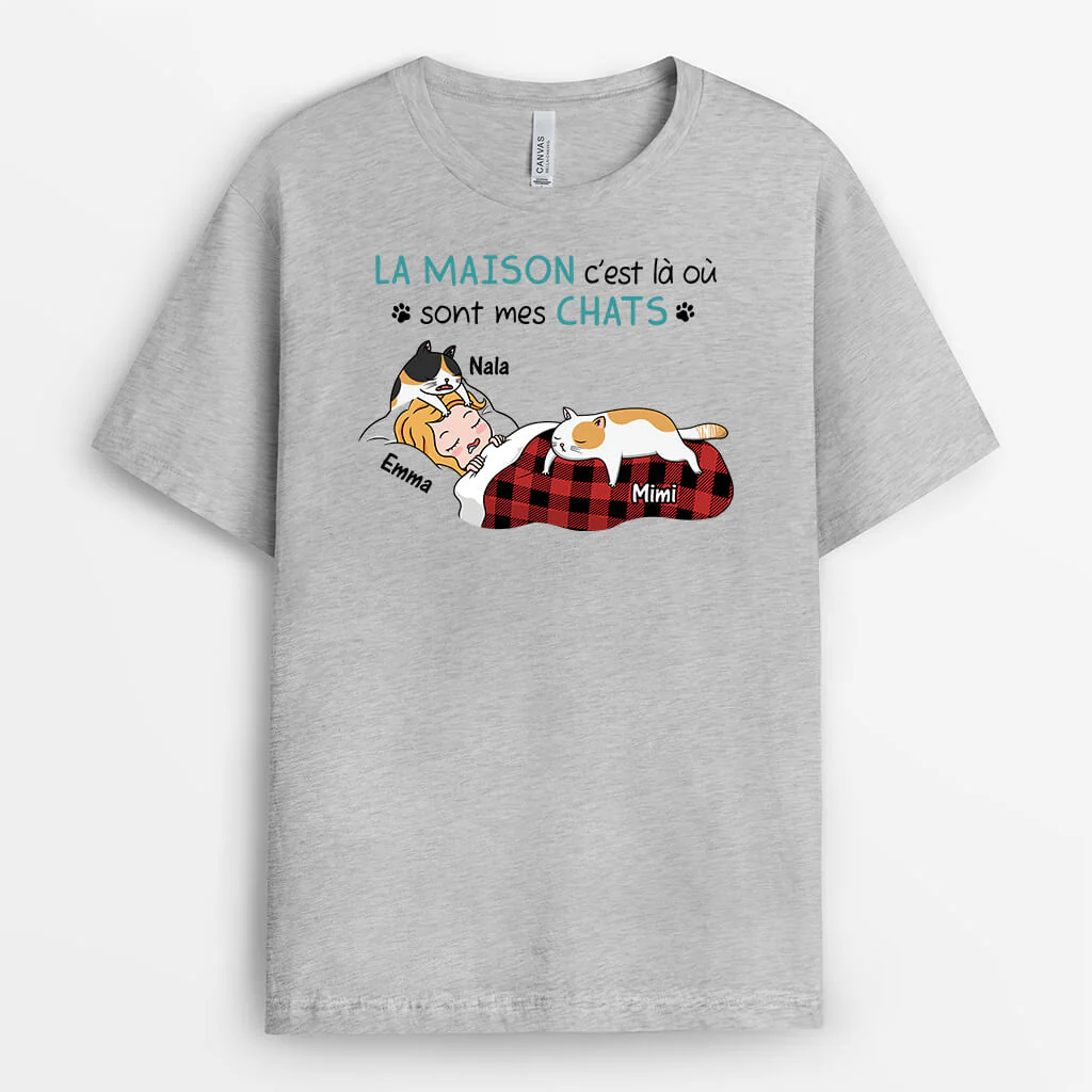 Tee Shirt Personnalisé Avec Chat - La Maison C’est Là Où Sont Mes Chats - Image 2