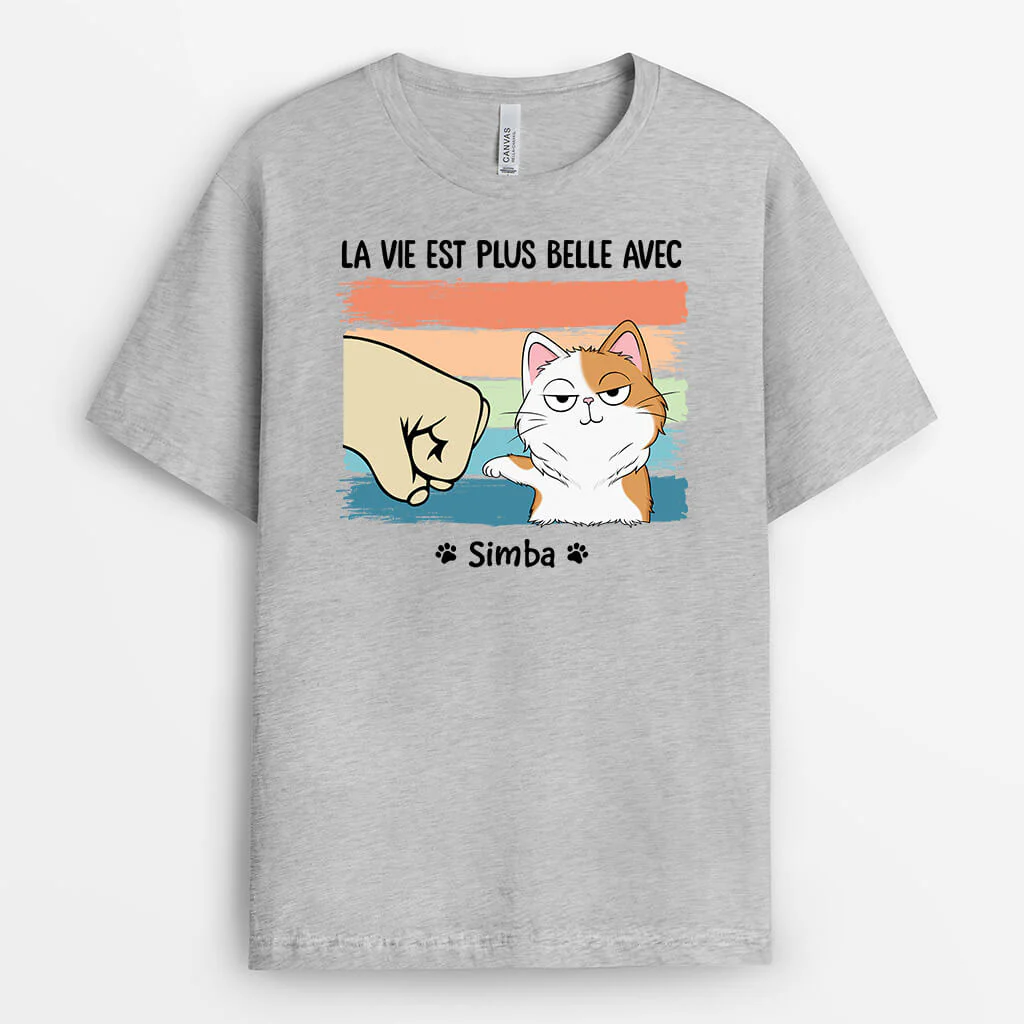 Tee Shirt Personnalisé Rigolo - La Vie Est Meilleure Avec Mon Chat - Image 2