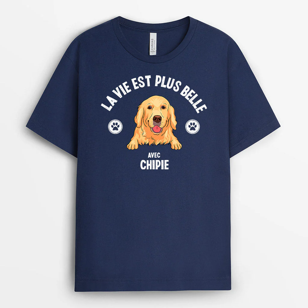 Tee Shirt pour Chien Personnalisé - La Vie Est Plus Belle - Image 2