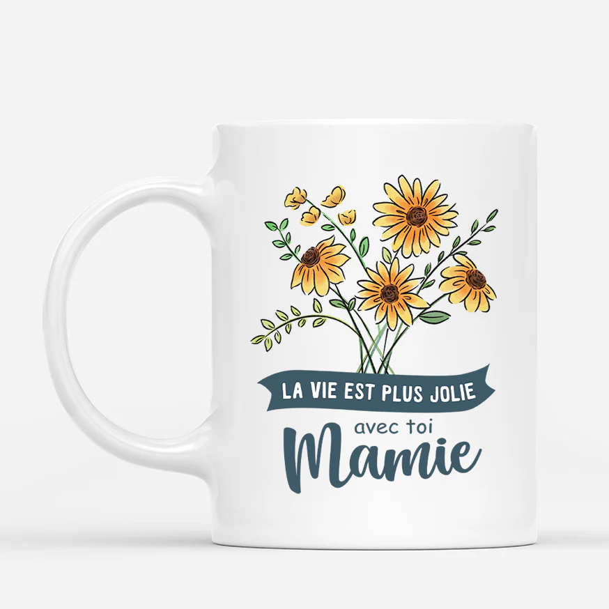 Tasse Personnalisée Mamie – La Jolie Vie Avec Mamie | Fleurs Colorées