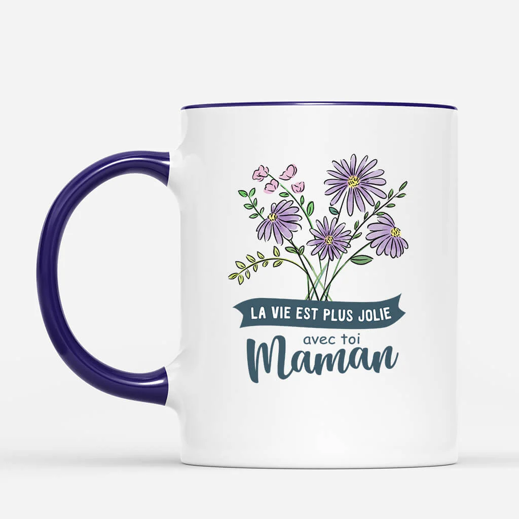 Tasse Personnalisée Mamie – La Jolie Vie Avec Mamie | Fleurs Colorées - Image 2