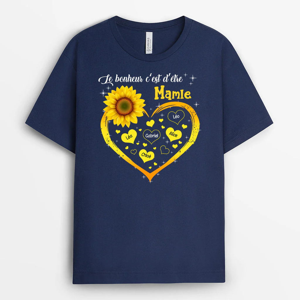 Tee Shirt Mamie Personnalisé - Le Bonheur de Mamie | Avec Tournesol