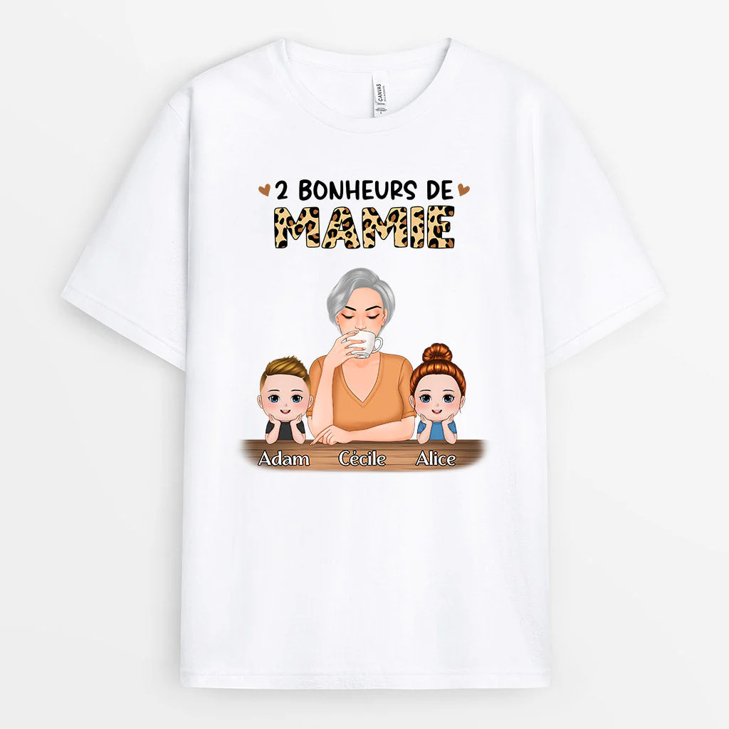 Tee Shirt Personnalisé Mamie - Bonheurs de Mamie | Design Léopard