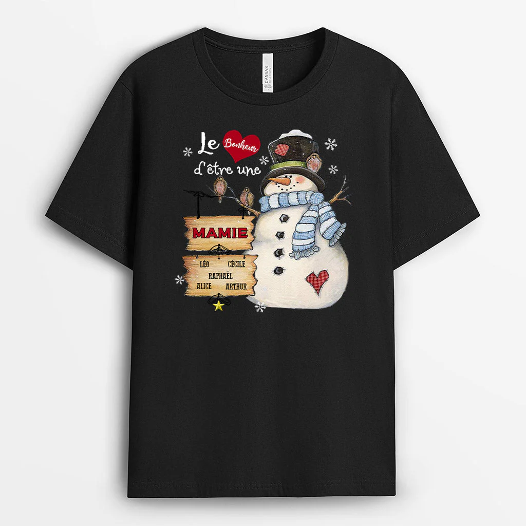 Tee Shirt Personnalisé Mamie Noël - Le Bonheur D’Être Une Mamie | Version Sombre