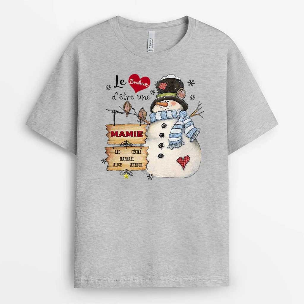 T Shirt Mamie Personnalisé Noël - Le Bonheur D’Être Une Mamie | Version Clair