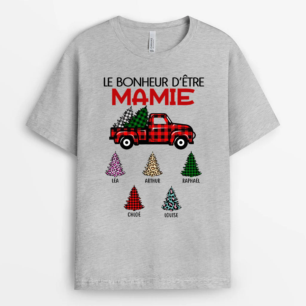 Cadeau De Noël Personnalisé – T-Shirt Le Bonheur D’Être Mamie Sapin Voiture