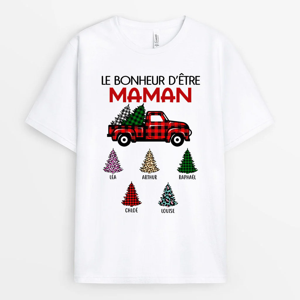 Cadeau De Noël Personnalisé – T-Shirt Le Bonheur D’Être Mamie Sapin Voiture - Image 2