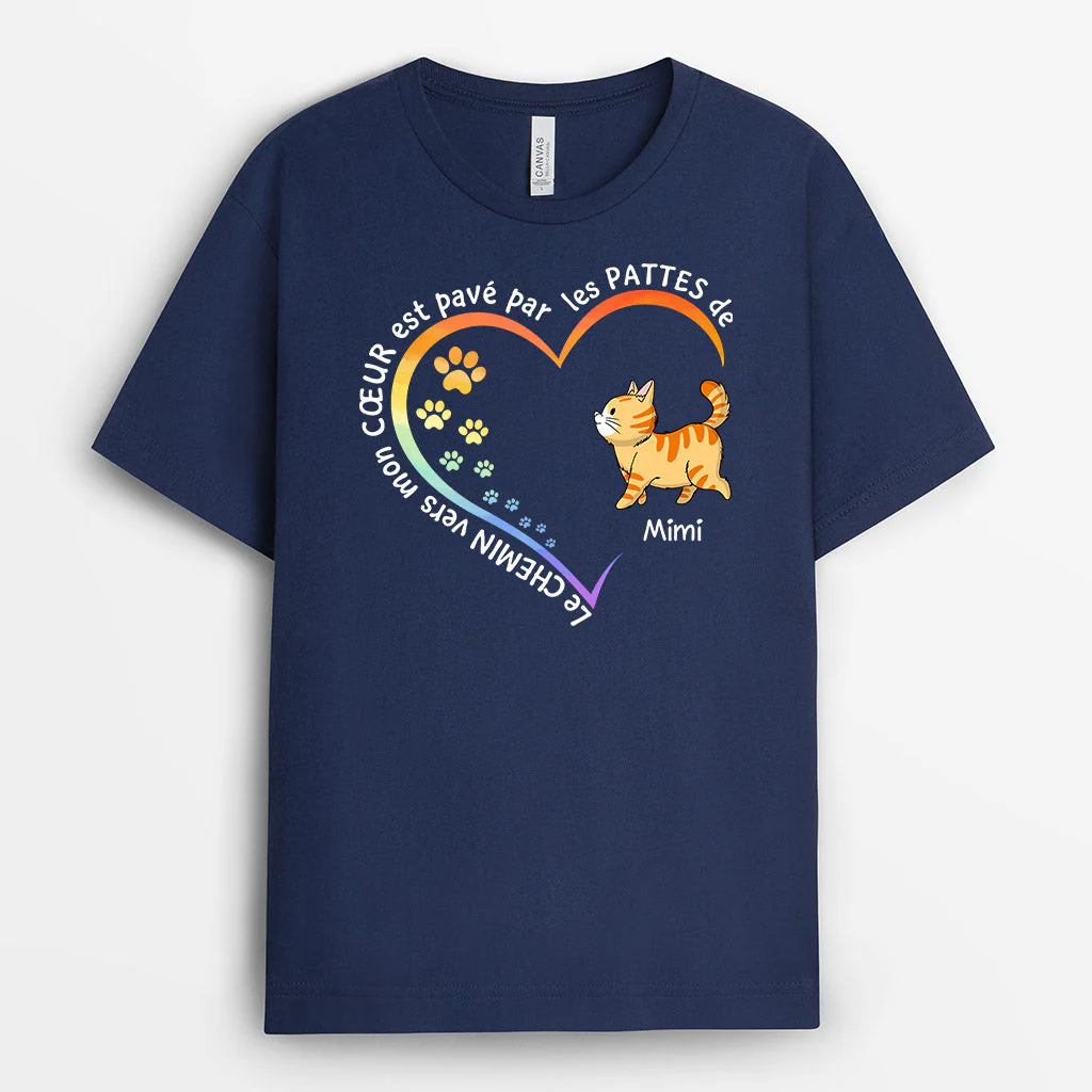 Tee Shirt Personnalisé Chat - Le Chemin Vers Mon Cœur Passe Par Les Pattes De - Image 2