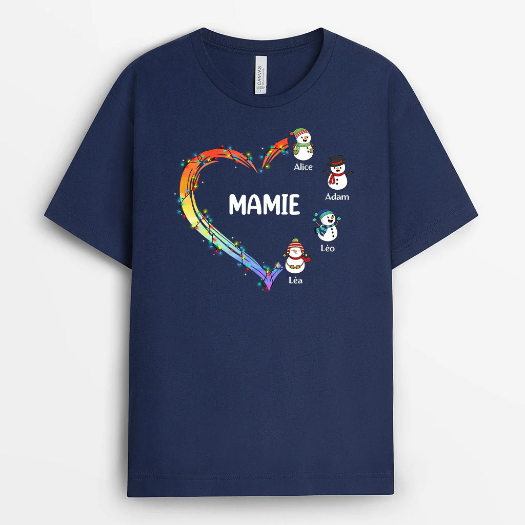 Tee Shirt Mamie Personnalisé - Le Cœur De Mamie | Avec Bonhommes de Neige
