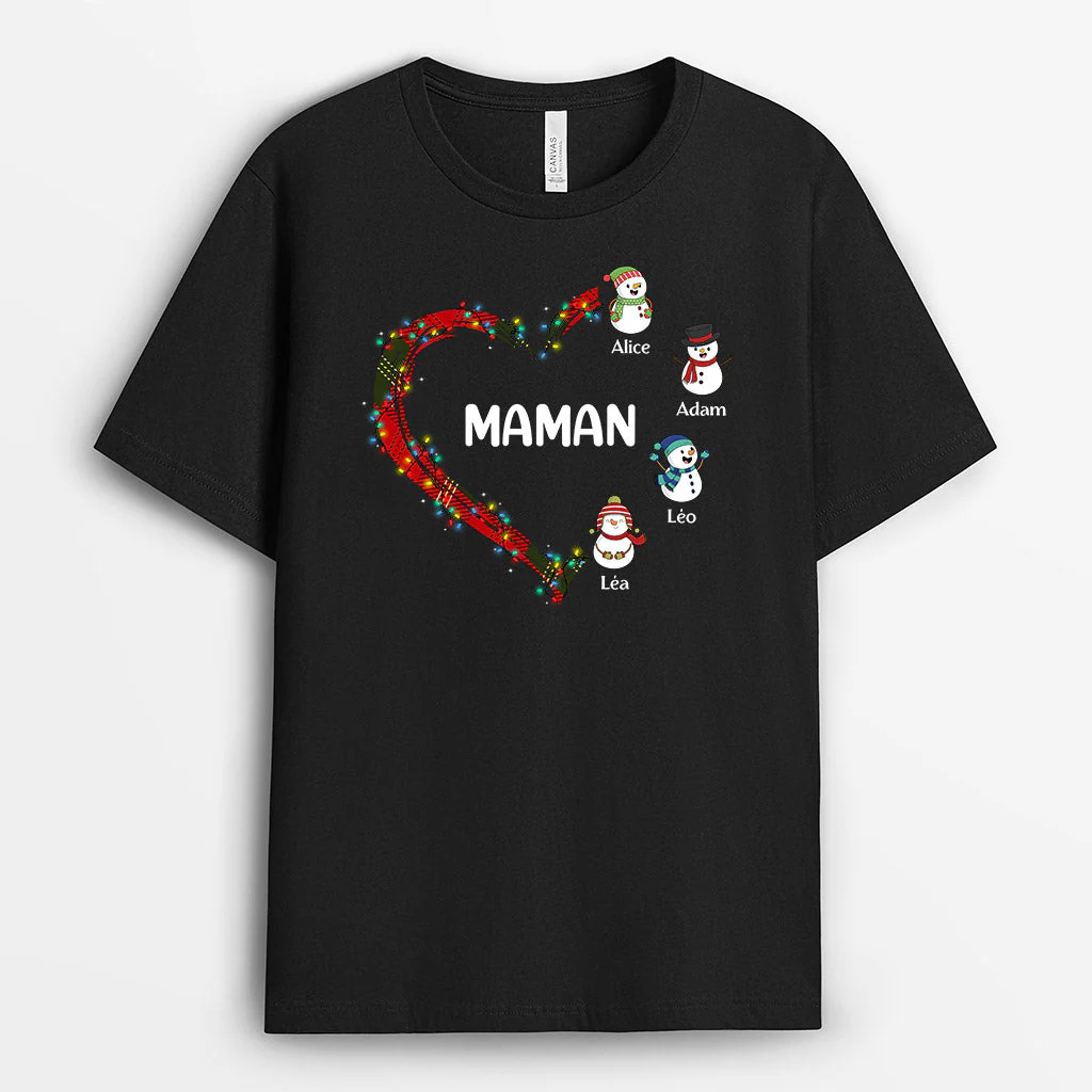 Tee Shirt Mamie Personnalisé - Le Cœur De Mamie | Avec Bonhommes de Neige - Image 2